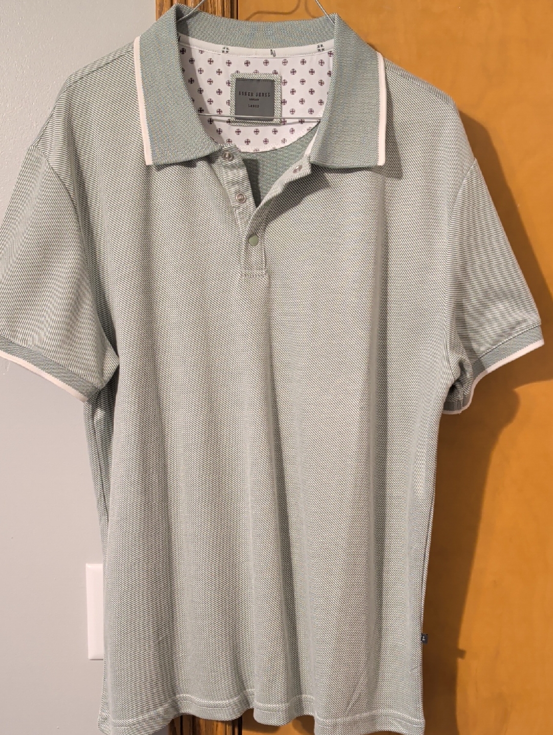 Mens Light Green Polo With Contrast White Trim
